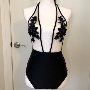 Zaful Rose Embroidered Mesh Bodysuit
